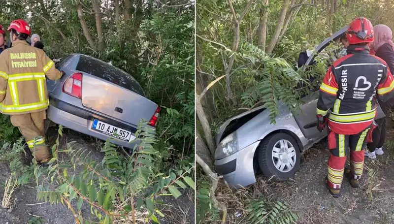 Balıkesir'de Otomobil Şarampole Yuvarlandı: İki Kişi Yaralandı